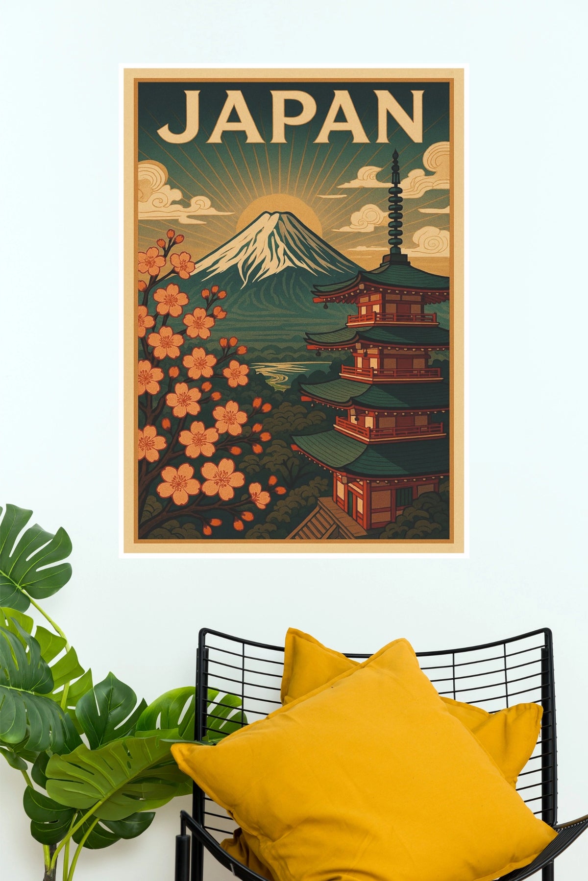 Japan Mount Fuji Pagoda & Cherry Blossoms Travel Paper Poster (City Posters)