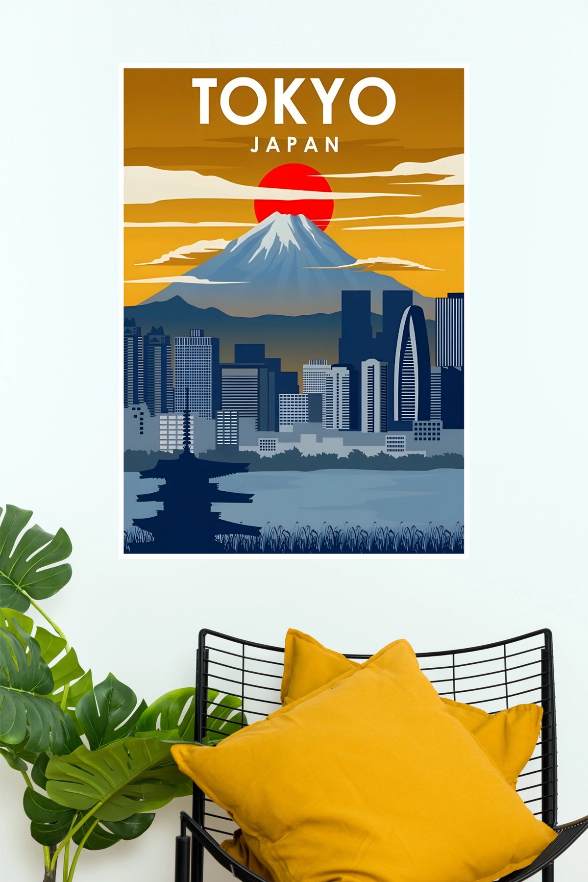 Tokyo Japan Skyline Mount Fuji & Red Sun Travel Paper Poster (City Posters)