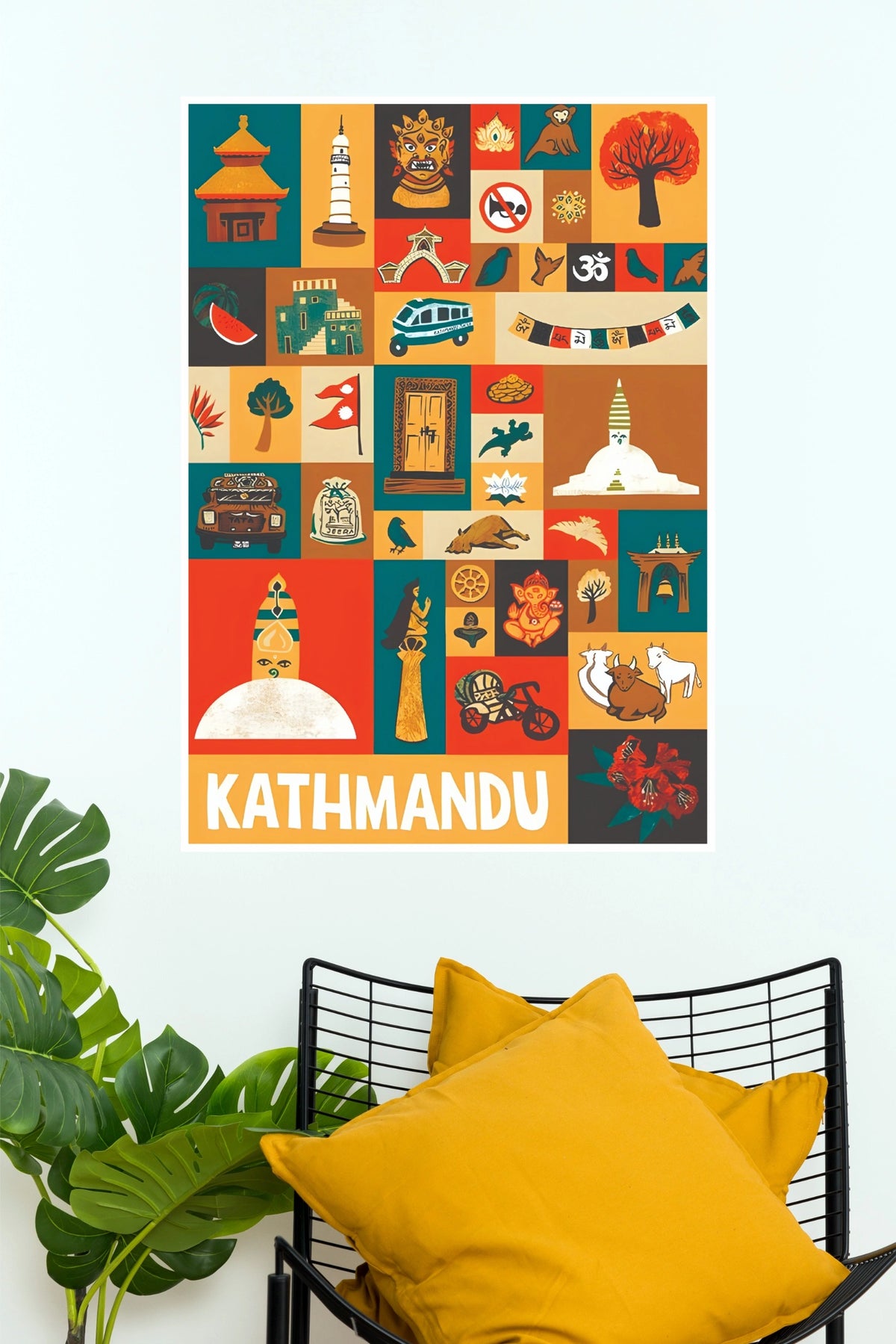 Kathmandu Nepal Cultural Grid Collage Vintage Travel Paper Poster (City Posters)