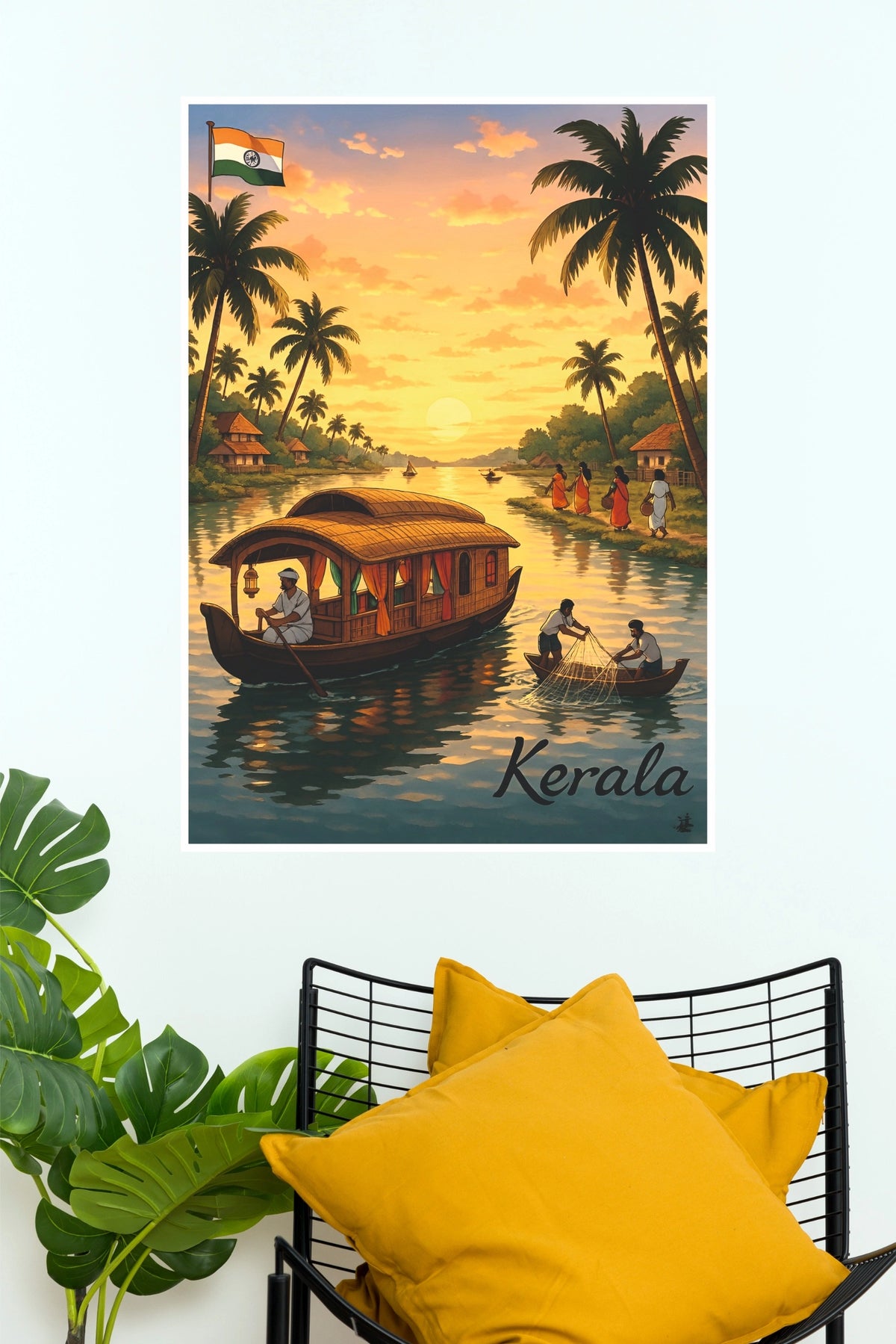 Kerala India Backwaters Houseboat & Sunset Travel Paper Poster (City Posters)