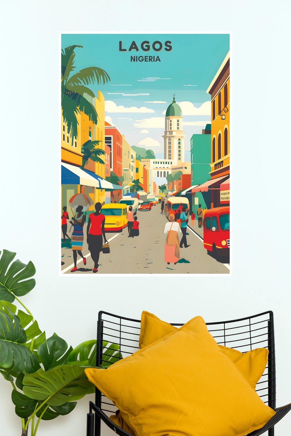Lagos Nigeria Street Scene & Cathedral Vintage Travel Paper Poster (City Posters)
