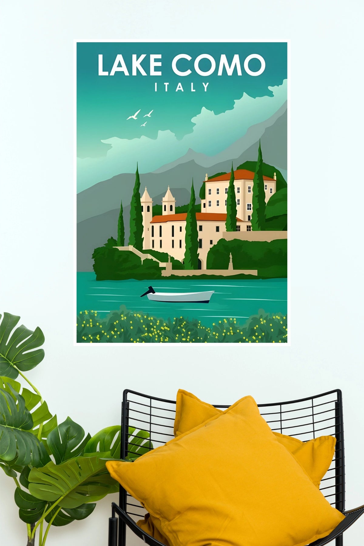 Lake Como Italy Villa & Waterfront Vintage Travel Paper Poster (City Posters)