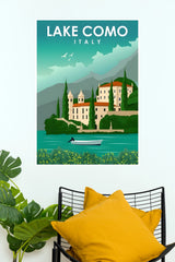 Lake Como Italy Villa & Waterfront Vintage Travel Paper Poster (City Posters)