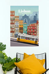 Lisbon Portugal Yellow Tram 28 & Alfama Street Travel Paper Poster (City Posters)