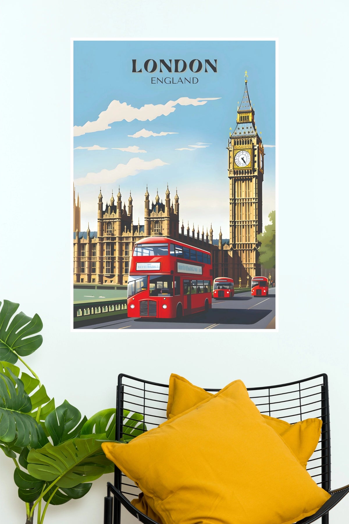 London England Big Ben & Red Double-Decker Bus Travel Paper PosterV(City Posters)