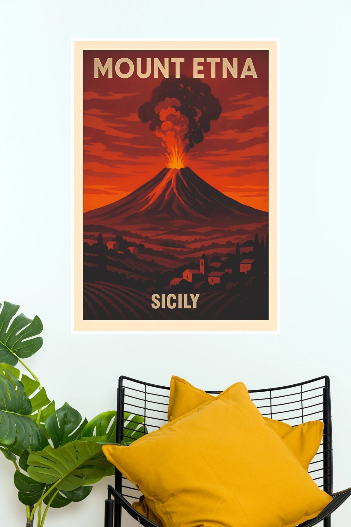 Mount Etna Sicily Volcanic Eruption Travel Poster (City Posters)