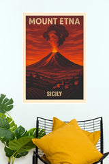 Mount Etna Sicily Volcanic Eruption Travel Poster (City Posters)