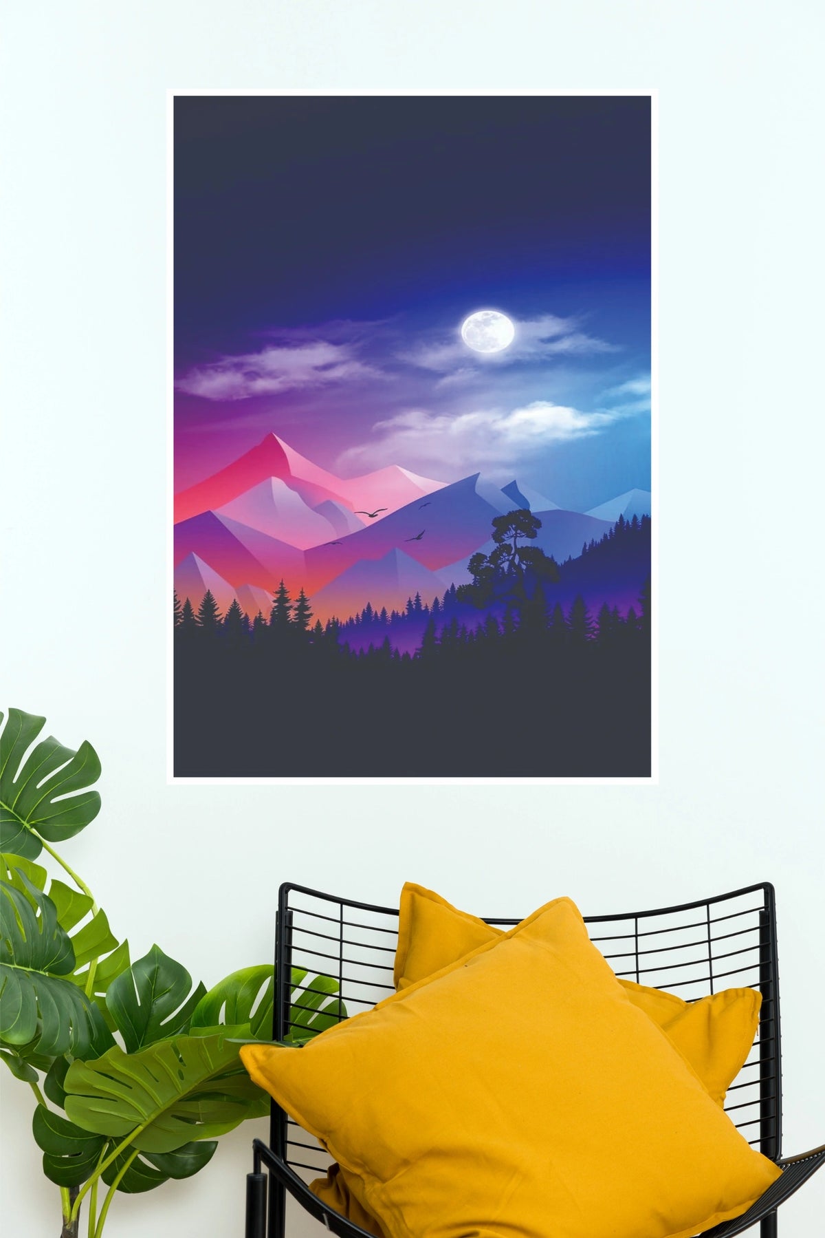 Neon Mountain Landscape Night Sky Poster  (City Posters)