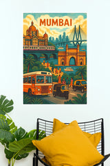 Mumbai India Vibrant Street Life Travel Poster  (City Posters)