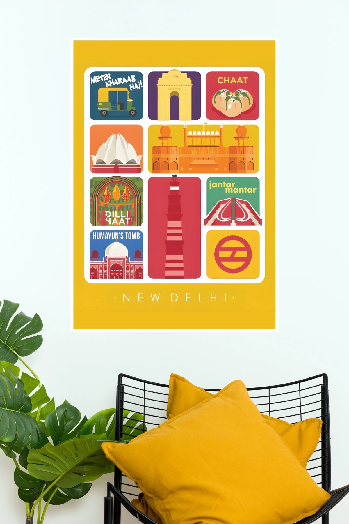 New Delhi India Icons Grid Travel Poster (City Posters)