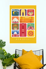 New Delhi India Icons Grid Travel Poster (City Posters)