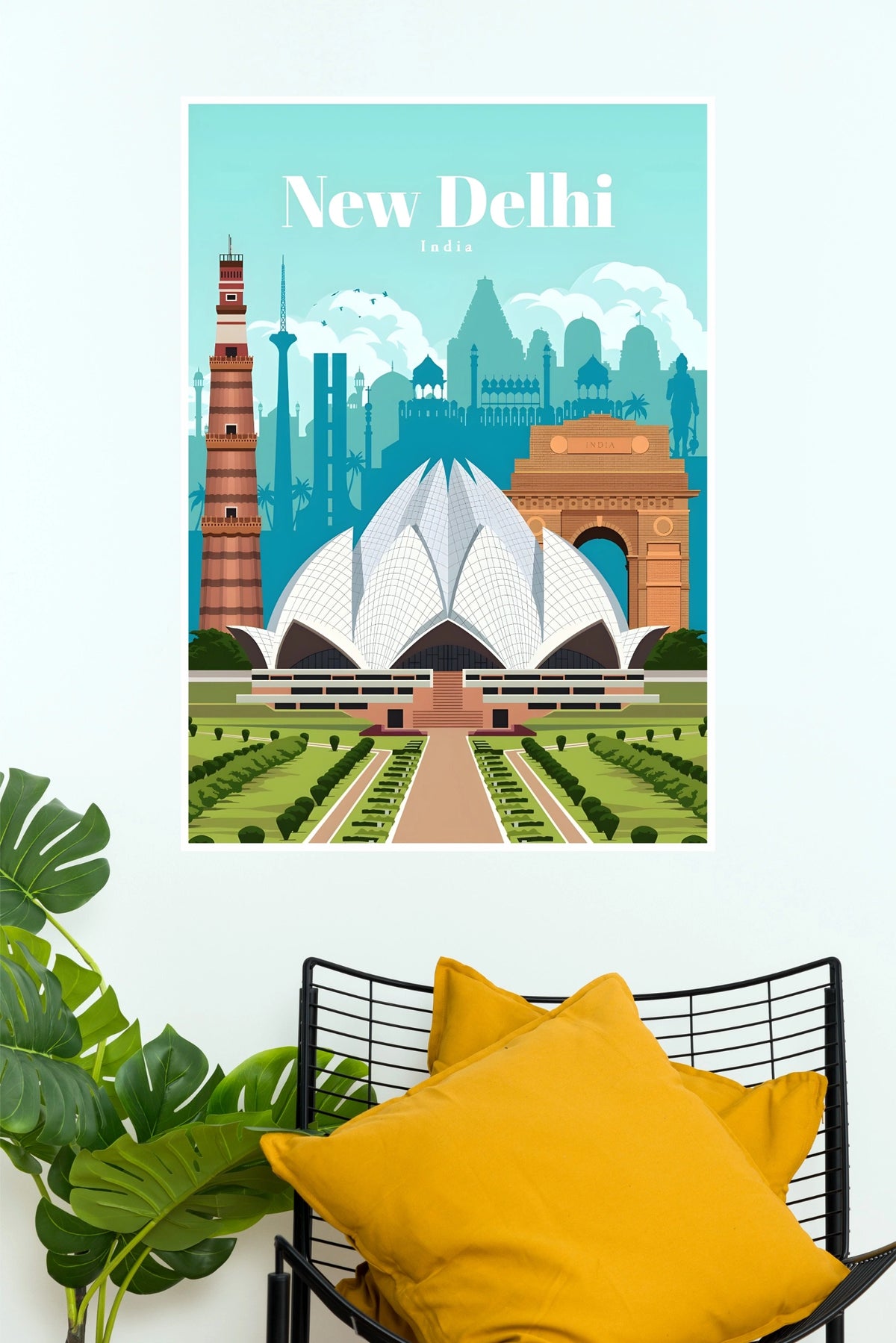 New Delhi India Lotus Temple Cityscape Travel Poster (City Posters)