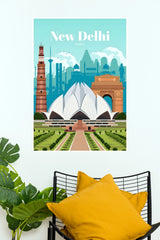 New Delhi India Lotus Temple Cityscape Travel Poster (City Posters)