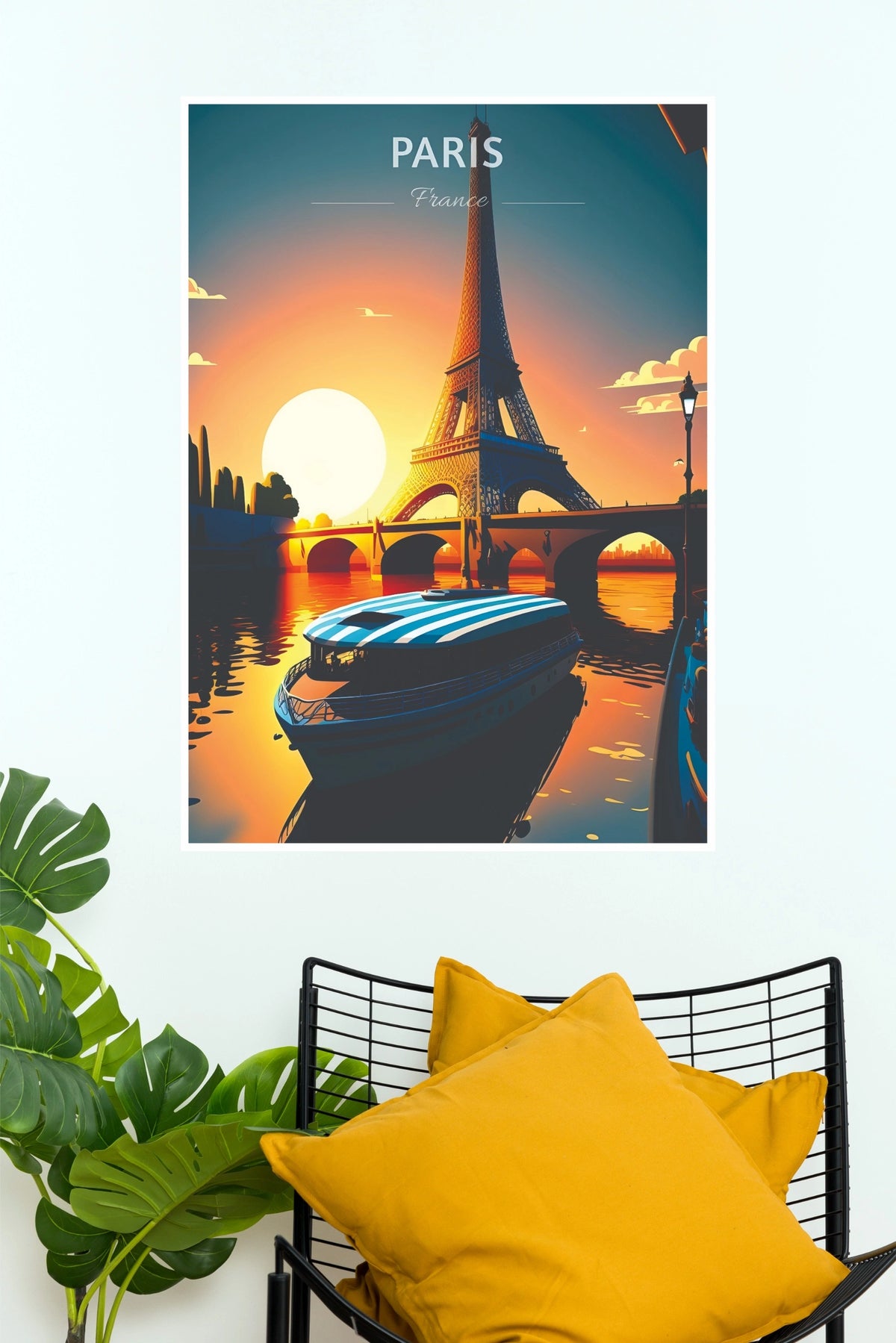 Paris France Eiffel Tower Sunset River Cruise Poster (City Posters)