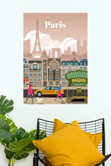 Paris France Metropolitain Street Scene Travel Poster (City Posters)