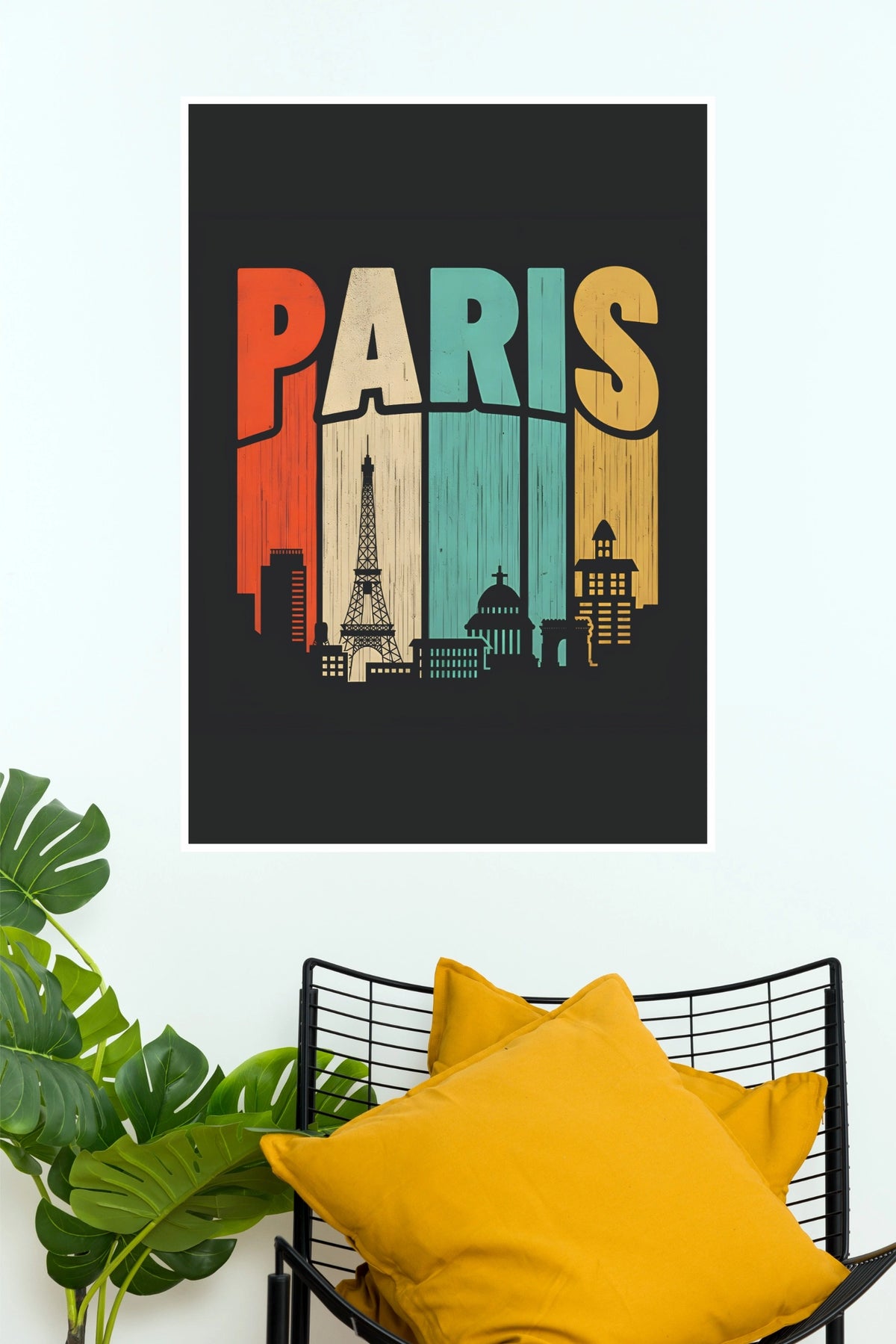 Paris France Retro Vintage Sunset Silhouette Travel Poster  (City Posters)
