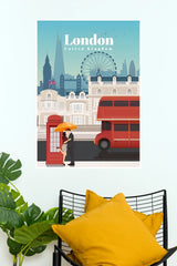 London United Kingdom Double Decker Bus Travel Poster  (City Posters)