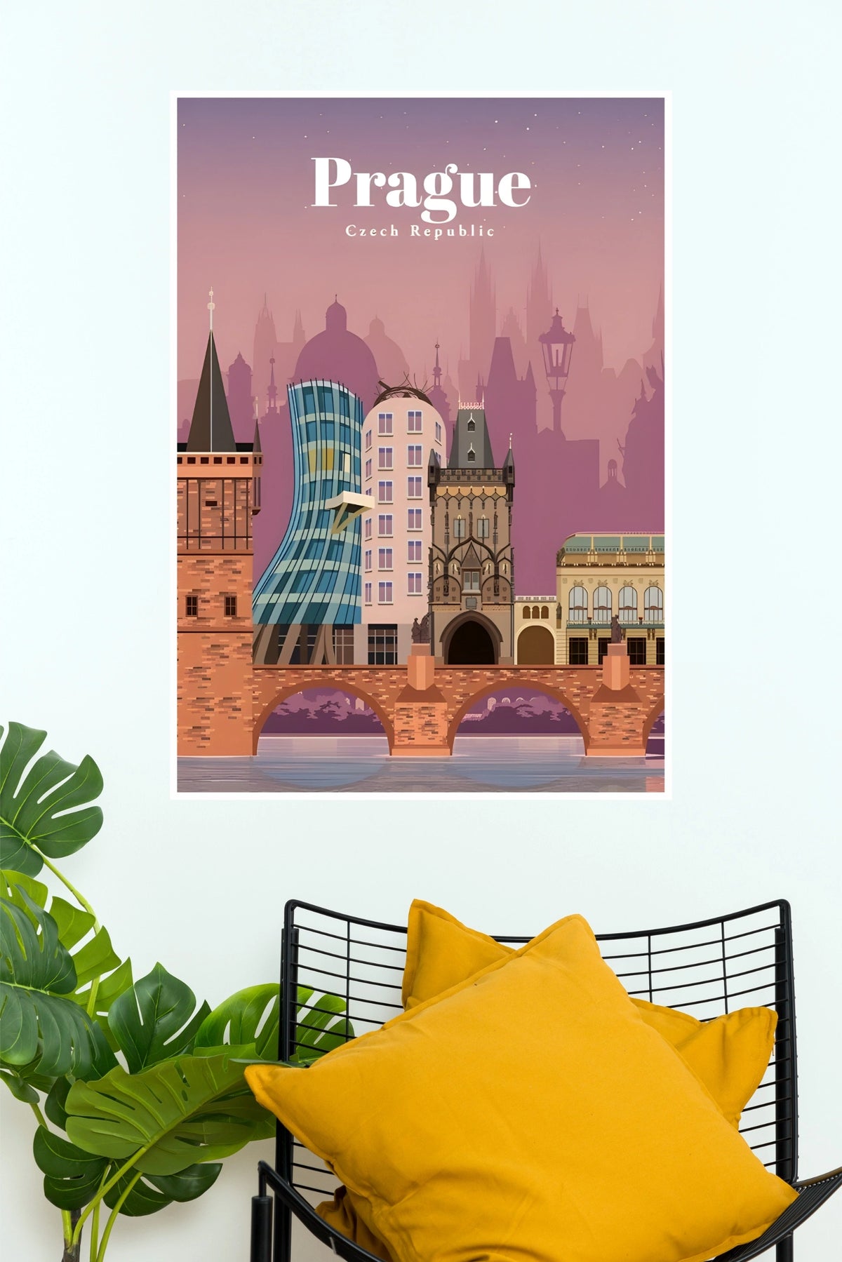 Prague Czech Republic Vltava River Skyline Travel Poster  (City Posters)