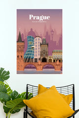 Prague Czech Republic Vltava River Skyline Travel Poster  (City Posters)