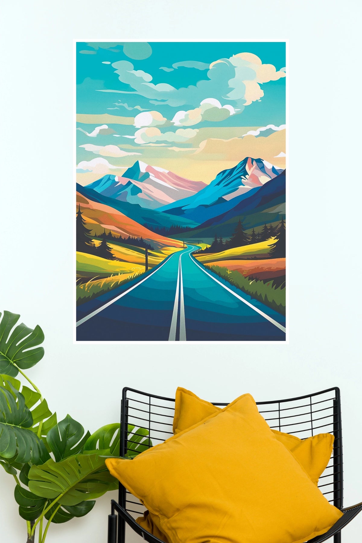 Road in Mountains Scenic Landscape Vector Art Poster  (City Posters)
