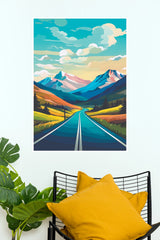 Road in Mountains Scenic Landscape Vector Art Poster  (City Posters)