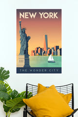 New York The Wonder City Statue of Liberty Vintage Travel Poster  (City Posters)