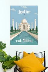India Taj Mahal Classic Blue Vintage Travel Poster (City Posters)