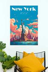 New York USA Statue of Liberty Vintage Travel Poster  (City Posters)