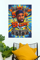 50 Cent Pop Art Poster - Retro Boombox Hip-Hop Rapper Wall Art Print (Music Posters)