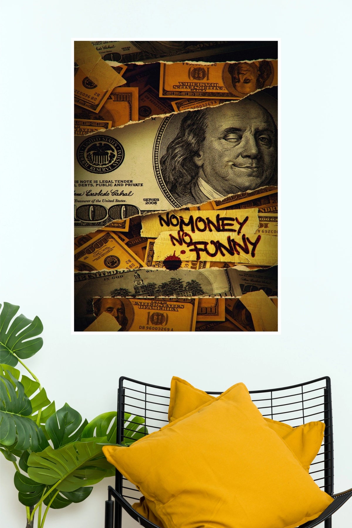 No Money No Funny Benjamin Franklin Pop Art Poster - 100 Dollar Bill Urban Wall Art Print  (Music Posters)