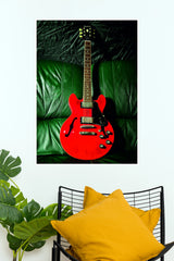 Red Semi-Hollow Electric Guitar Wall Art Poster - Vintage Epiphone Style Music Print  (Music Posters)
