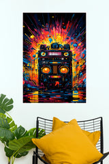 Colorful Retro Boombox Explosion Poster - Vibrant Neon Graffiti Music Wall Art Print  (Music Posters)