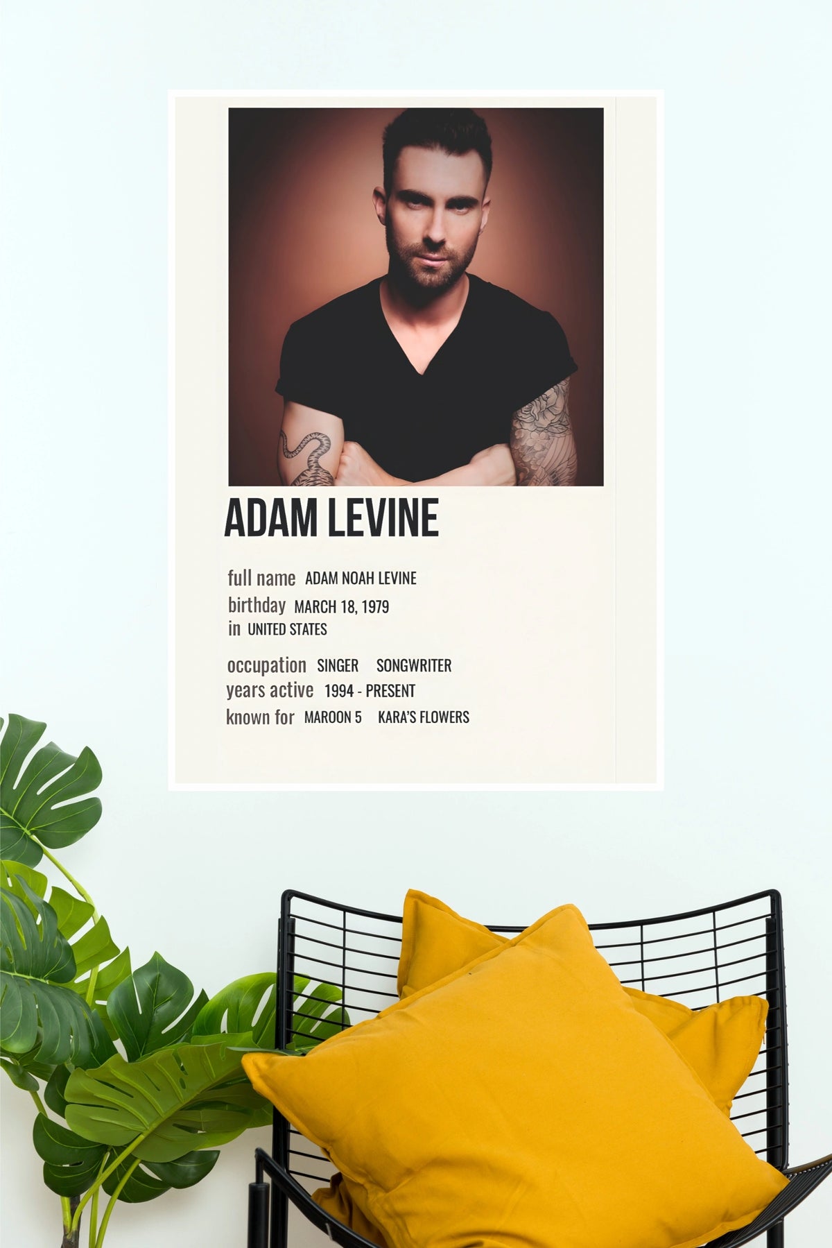 Adam Levine Celebrity Biography Poster - Minimalist Maroon 5 Singer Wall Art Print  (Music Posters)