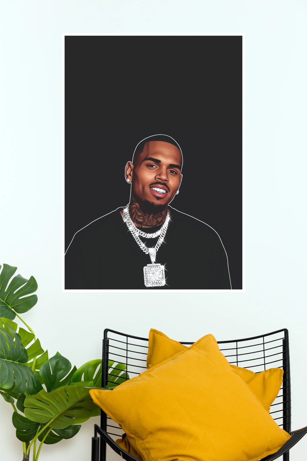 Chris Brown Diamond Chain Illustration Poster - R&B Singer Minimalist Wall Art Print (Music Posters)