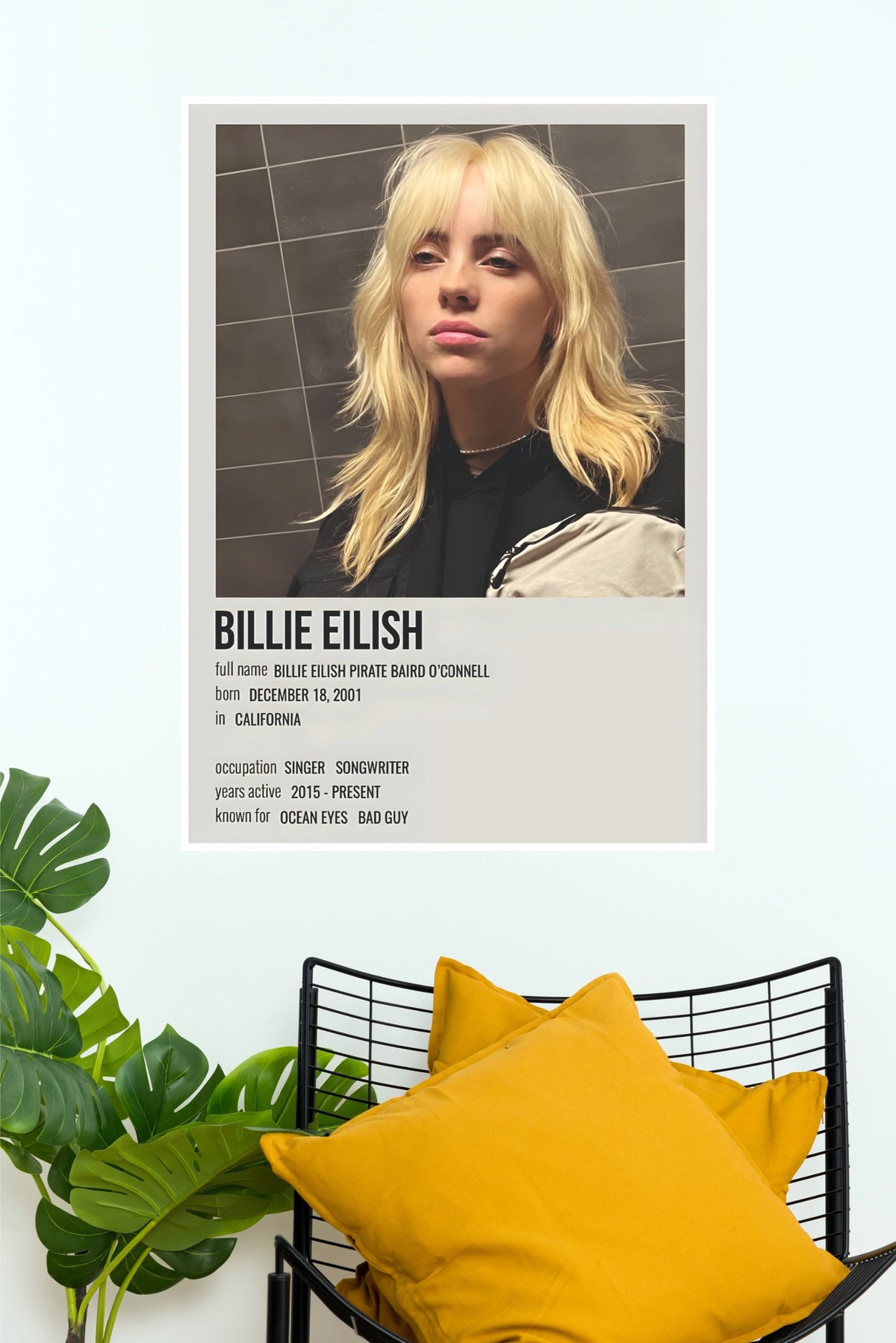Billie Eilish Blonde Minimalist Profile Poster Print (Music Posters)