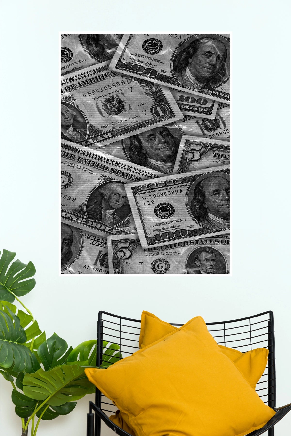 Black and White Dollar Bills Collage Fine Art Poster (Music Posters)