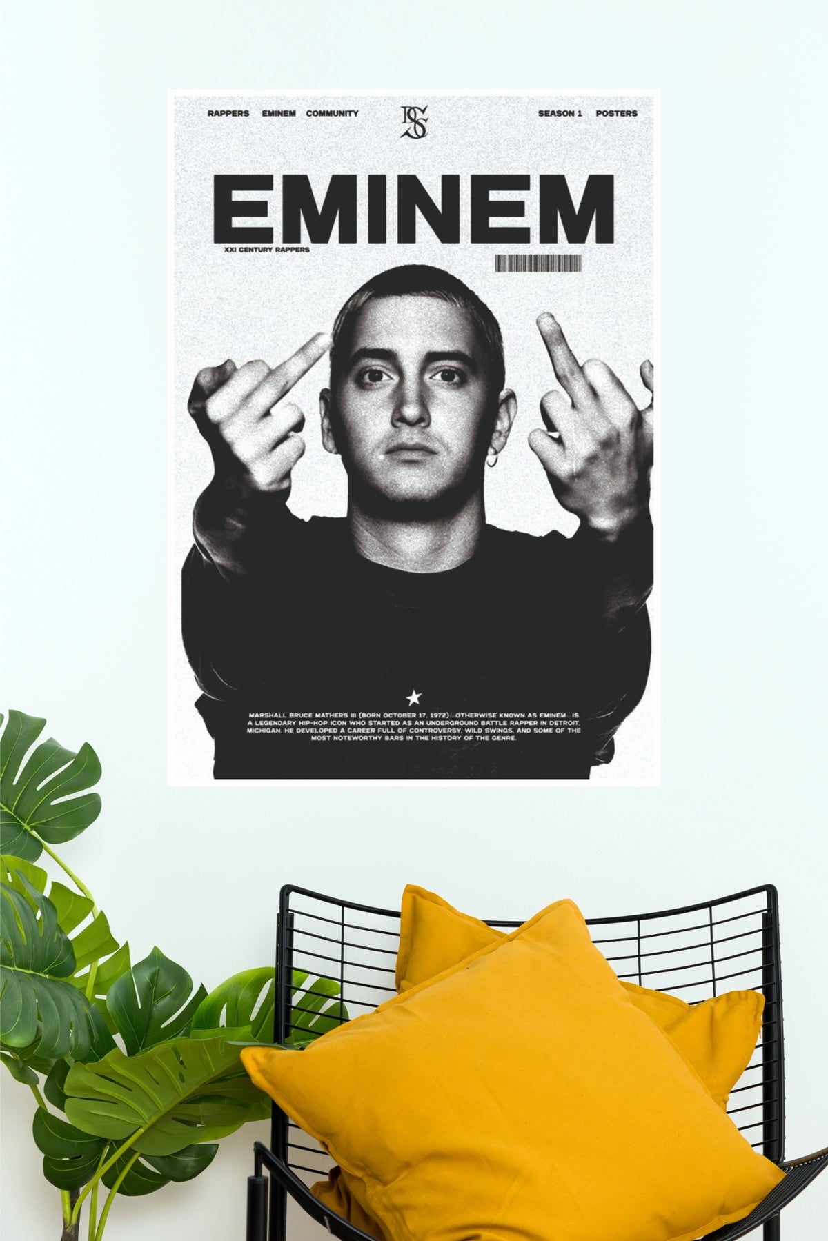 Eminem Black and White Hip Hop Icon Fine Art Poster (Music Posters)