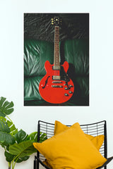 Red Semi-Hollow Electric Guitar Art Poster (Music Posters)