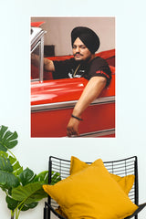 Sidhu Moose Wala Red Car Portrait Art Poster (Music Posters)