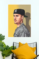 Justin Bieber Yankees Cap Portrait Art Poster  (Music Posters)