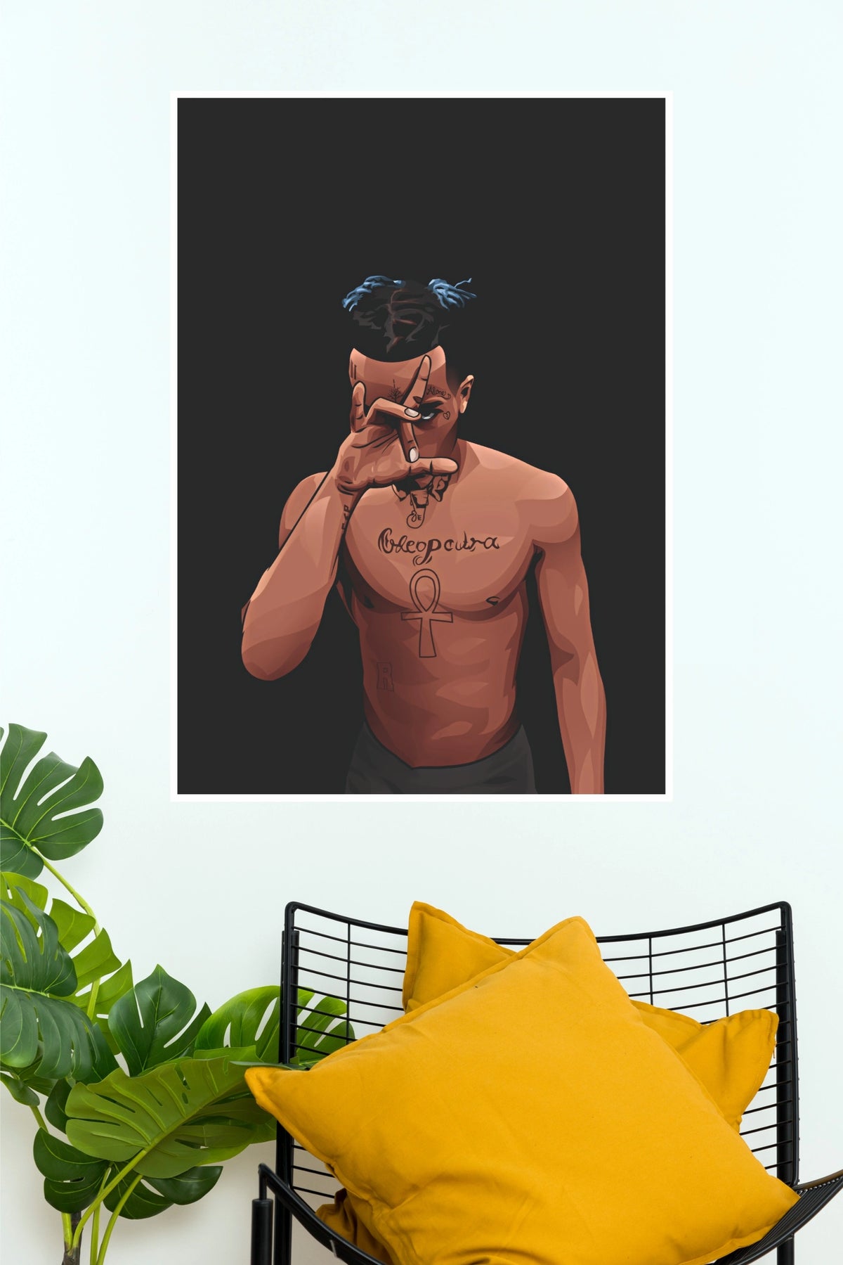 XXXTentacion Blue Braids Hand Over Eye Chest Tattoos Music Poster (Music Posters)