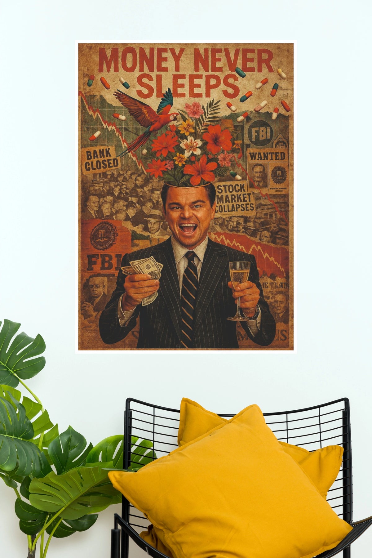 Leonardo DiCaprio Money Never Sleeps Art Poster (Powerful Men Posters)