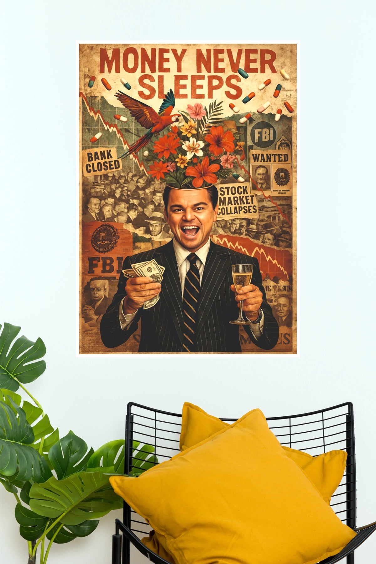 The Wolf of Wall Street Money Never Sleeps Art Poster (Powerful Men Posters)
