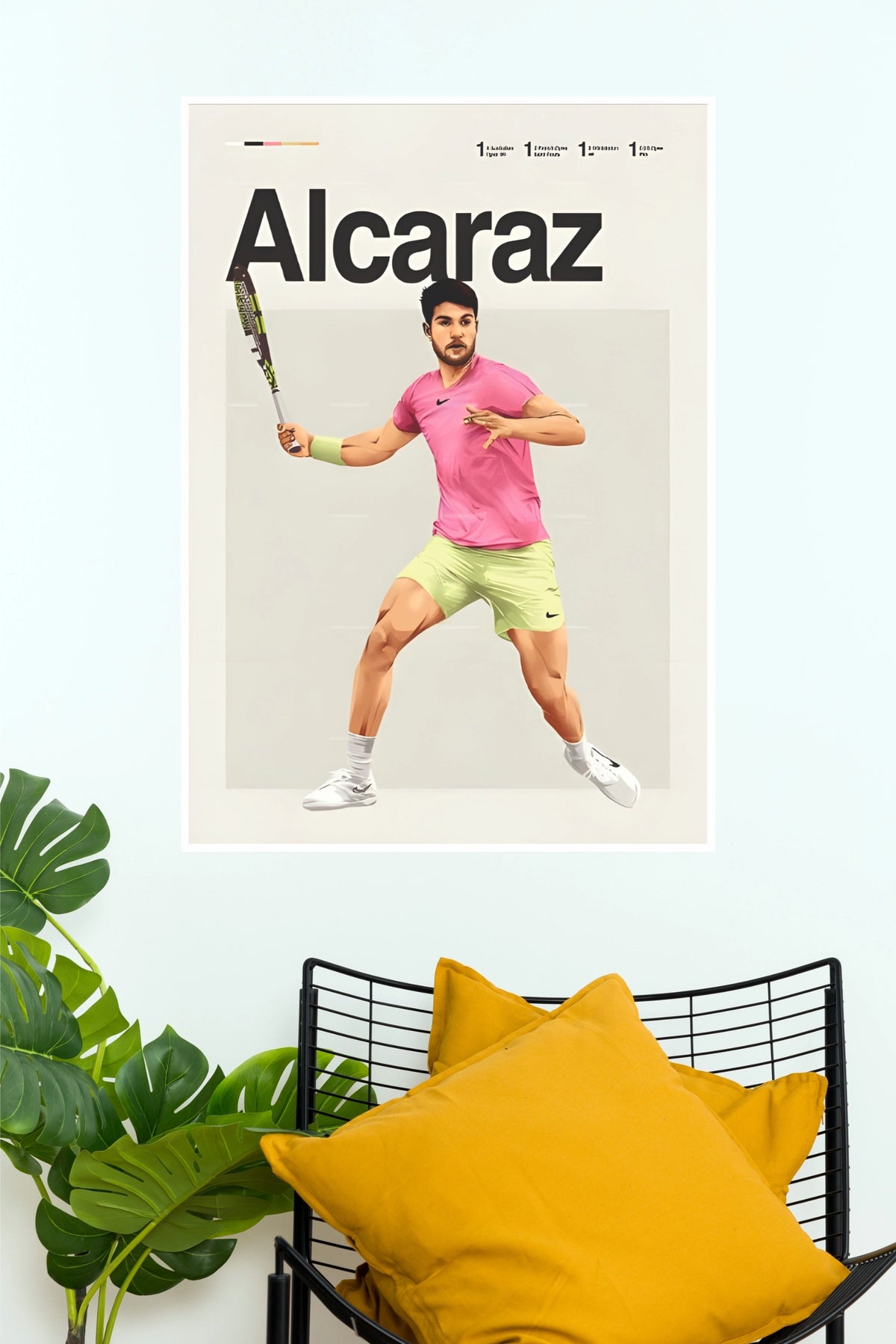 "Carlos Alcaraz Pink Outfit Action" Minimalist Sports Wall Poster  (Tennis Posters)