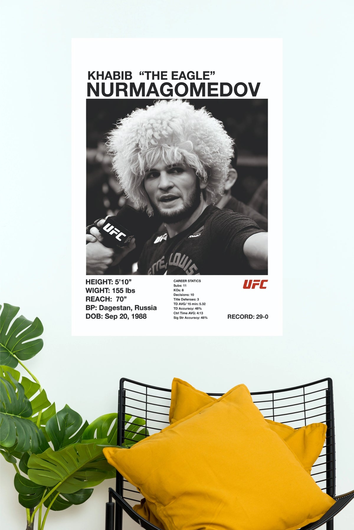 "Khabib The Eagle Nurmagomedov" Minimalist Career Stats Combat Sports Wall Poster  (UFC  Posters)