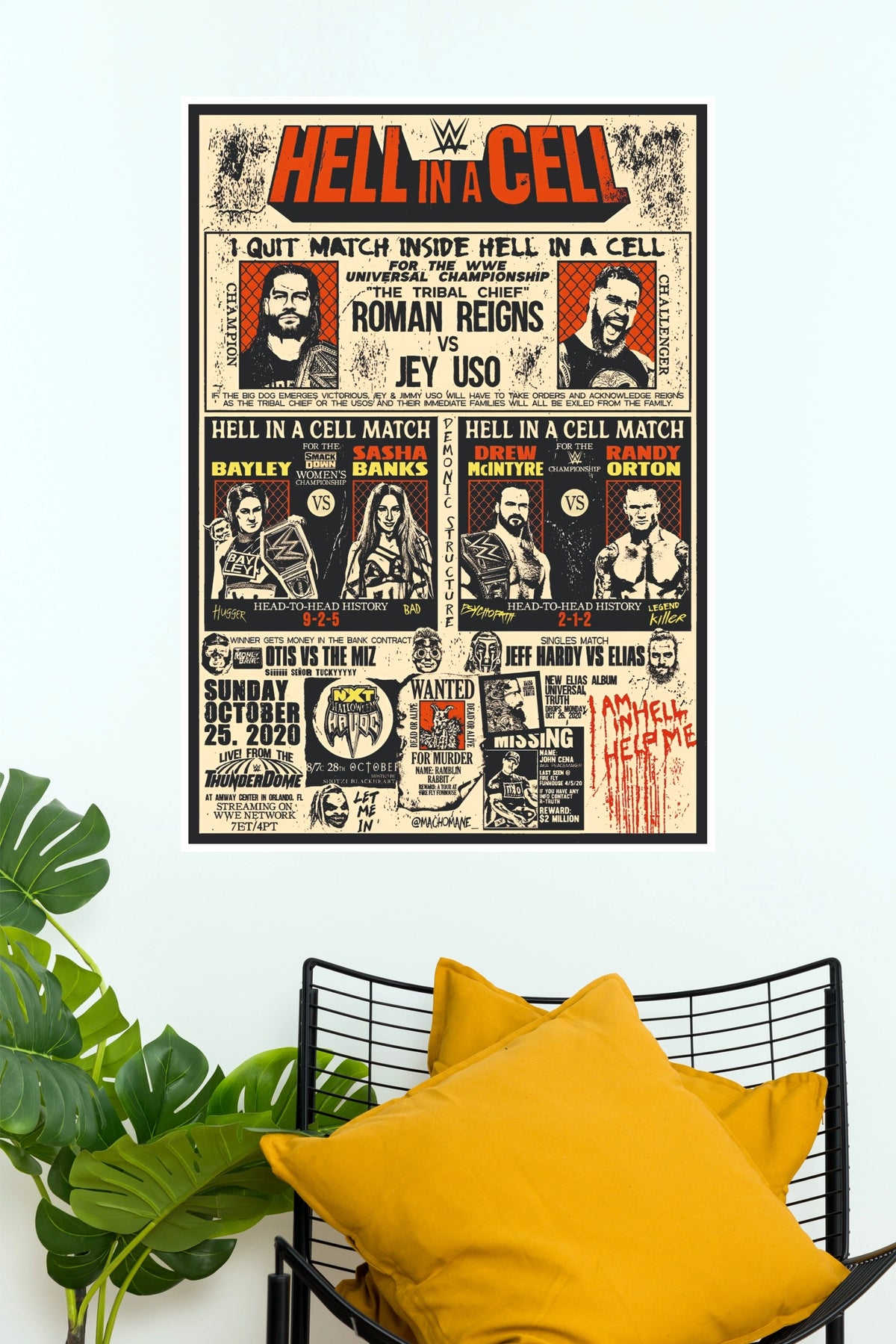 "Hell in a Cell 2020 Event Match Card" Pro Wrestling Wall Poster  (WWE  Posters)