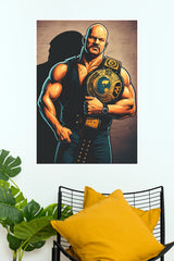 Stone Cold Steve Austin Championship Illustrated Wrestling Paper Poster Wall Art   (WWE  Posters)