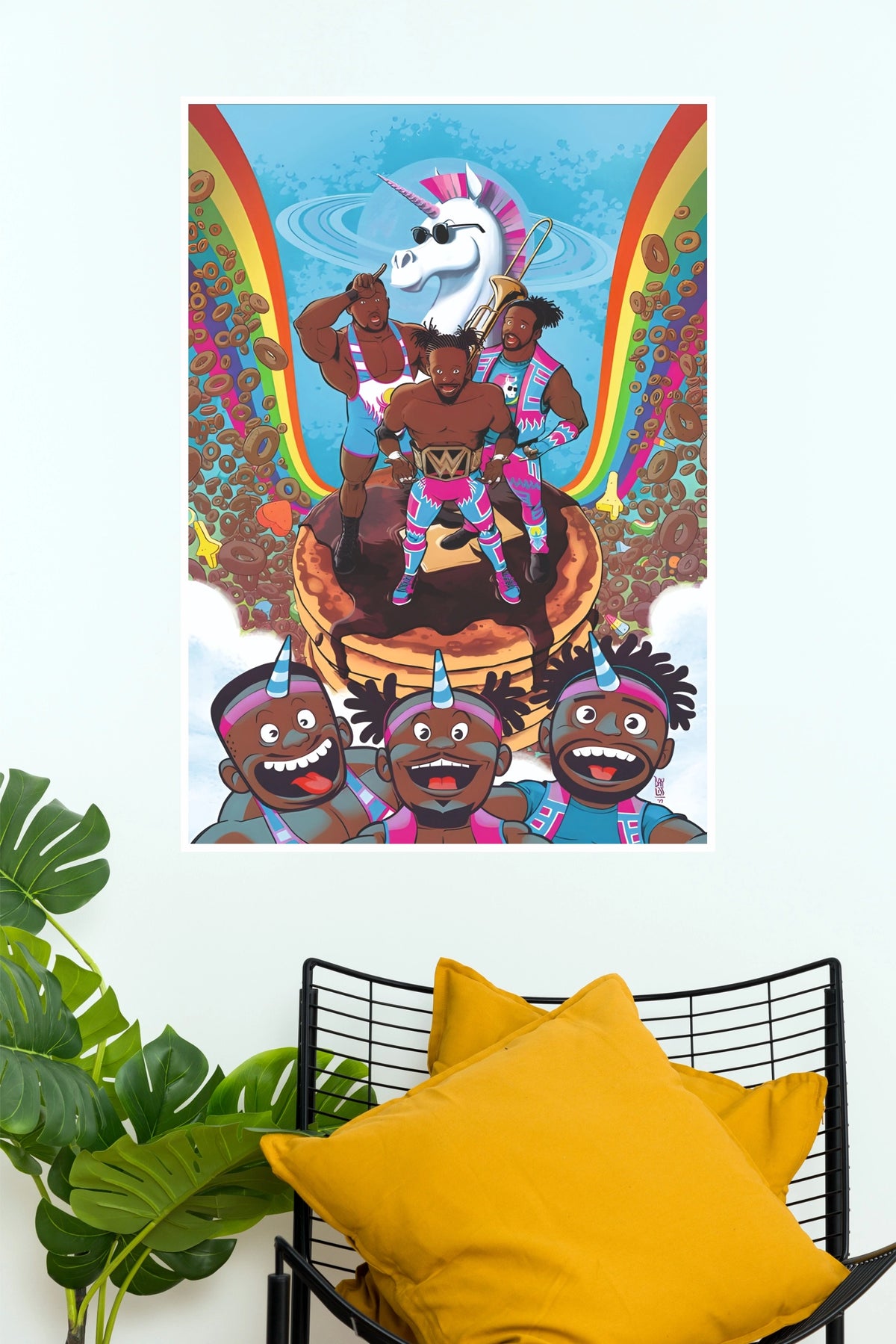 The New Day Unicorn Pancake Power Wrestling Illustrated Paper Poster Wall Art (WWE  Posters)