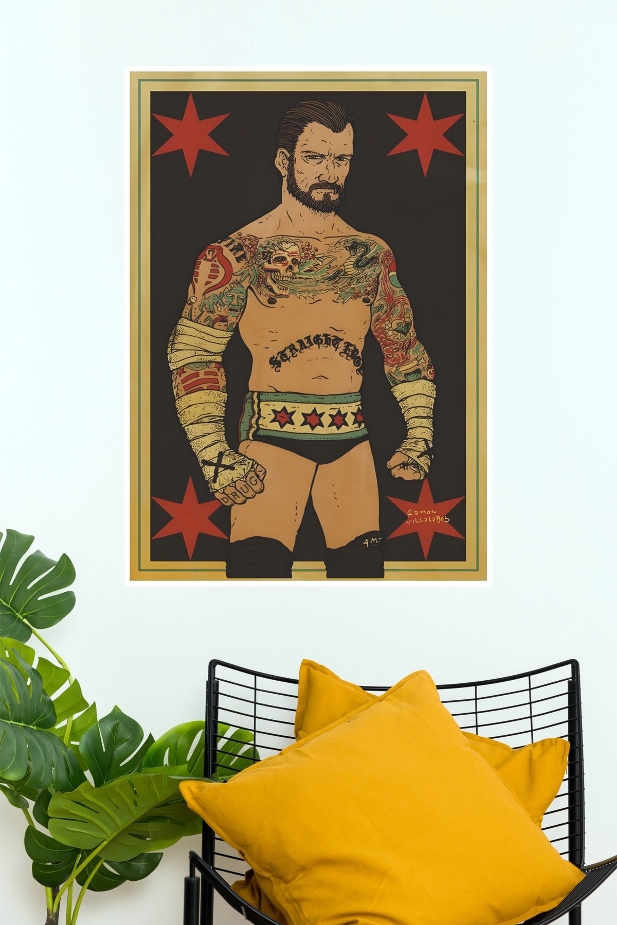CM Punk Straight Edge Tattooed Illustrated Wrestling Paper Poster Wall Art  (WWE  Posters)