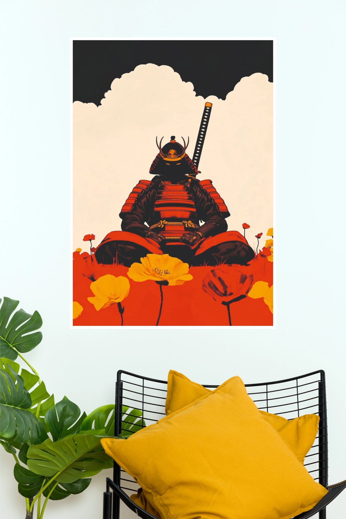 Armor of Dusk Samurai Warrior Red and Orange Wall Art Paper Poster  (Samurai Warrior Posters)